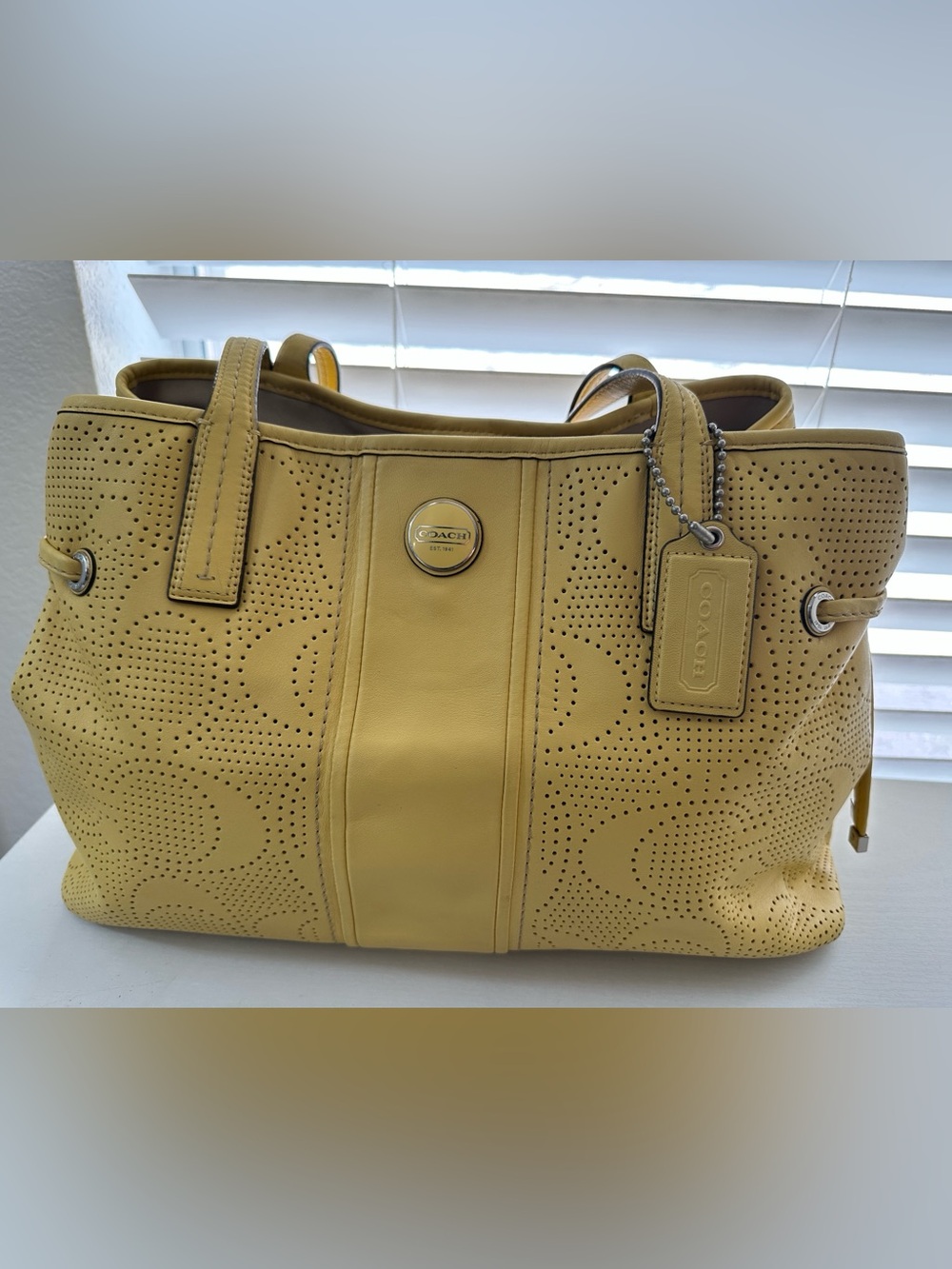 Coach Perforated Leather Large Tote in Citrine Yellow B1382-F21938